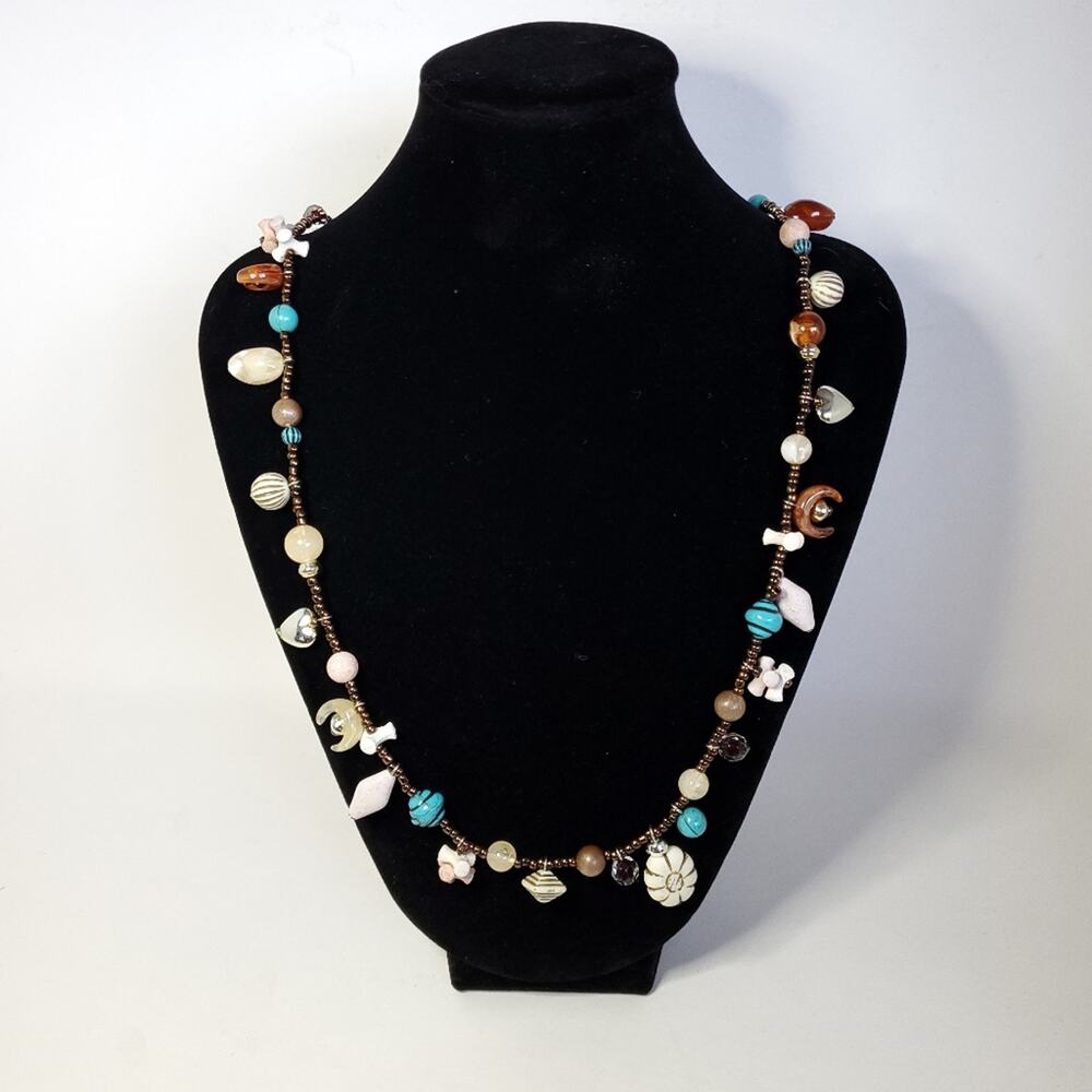 Vintage Collections Wards Beaded Necklace Brown Beige Blue Shell Look